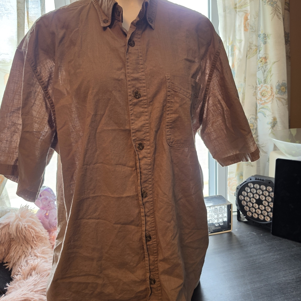 100% Cotton~Field N Forest~Casual Short-Sleeve Button-Down Shirt — Brown